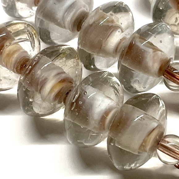 As Low As $2 Handmade Clear Oatmeal Swirled Lampwork Glass Rondelles 16x10mm (4) - Picture 1 of 4